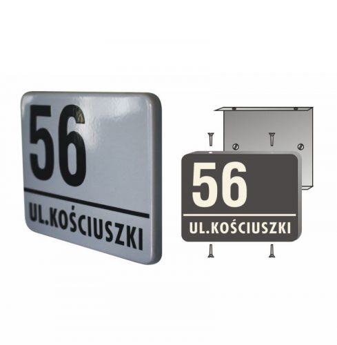 Nr B<br>
Numer na dom emaliowany typ Modern z zagiętymi krawędziami<br>
40 x 30 cm / 30 x 22,5 cm /
20 x 15 cm