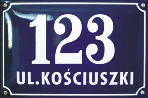 Nr I<br>
Numer na dom emaliowany wypukły z nazwą lub bez<br>30 x 20 cm